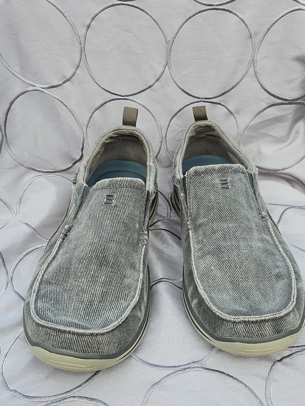 Skechers Men's Grey Slip-On Casual Loafers Fall Cozy Canvas Lightweight Ak